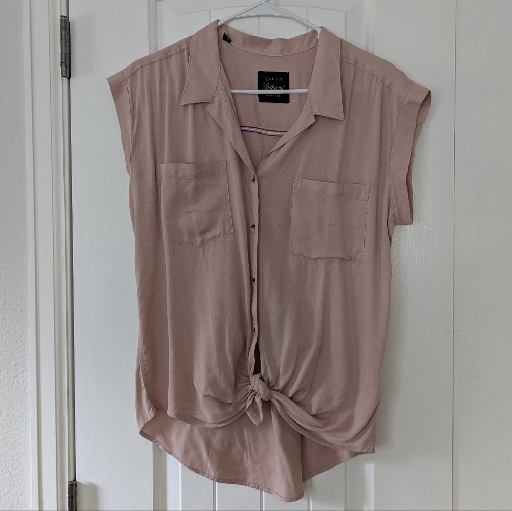 Jachs Pink Sleeveless Button Down Shirt with Tie Front